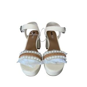 Mia Too Womens Pearl Embellished Block Heel Platform Sandals Off White Size 7